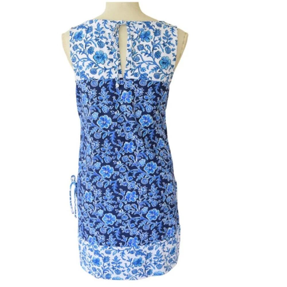 Tommy Bahama Woodblock Blossoms Romper Dress Blue White Floral Small - Picture 8 of 9